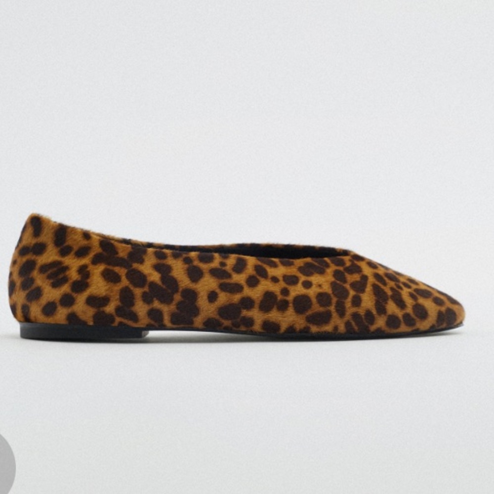 Zara Leather Animal Print Ballet Flat